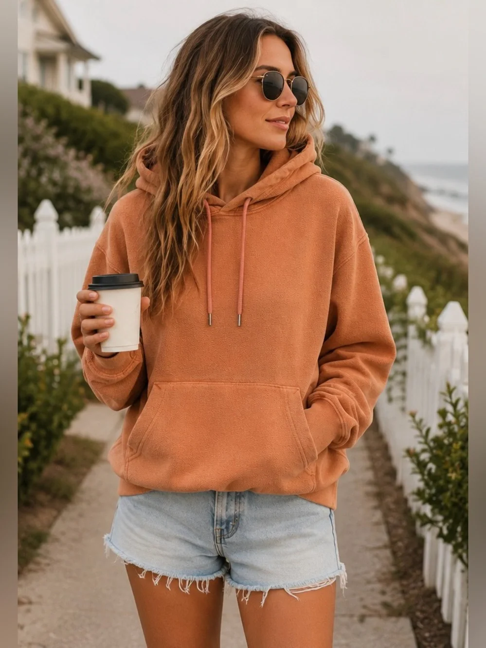 J. Crew Knit Goods Hooded Sweatshirt Peach Heavyweight Cotton Hoodie Pullover, L